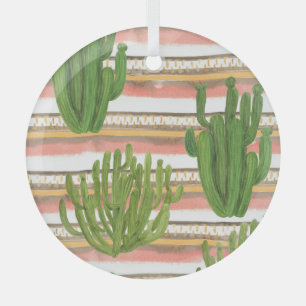 Cactus watercolor, stripe background, seamless pat glass tree decoration