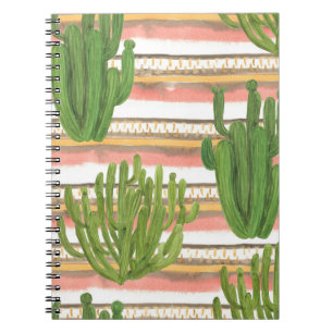 Cactus watercolor, stripe background, seamless pat notebook