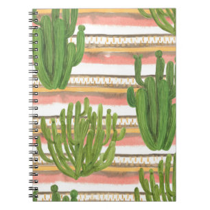 Cactus watercolor, stripe background, seamless pat notebook