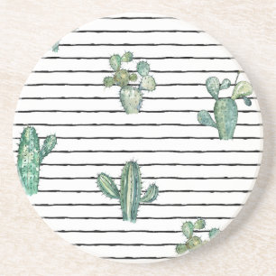 Cactus Watercolor: Vintage Pen Drawing. Coaster
