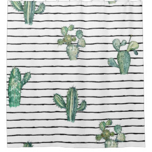 Cactus Watercolor: Vintage Pen Drawing. Shower Curtain