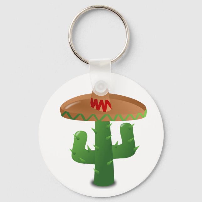 Cactus Wearing Sombrero Key Ring (Front)
