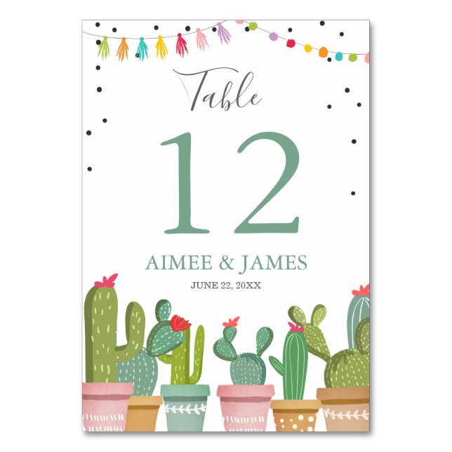 Cactus Wedding Rustic Fiesta Table Number Card (Front)