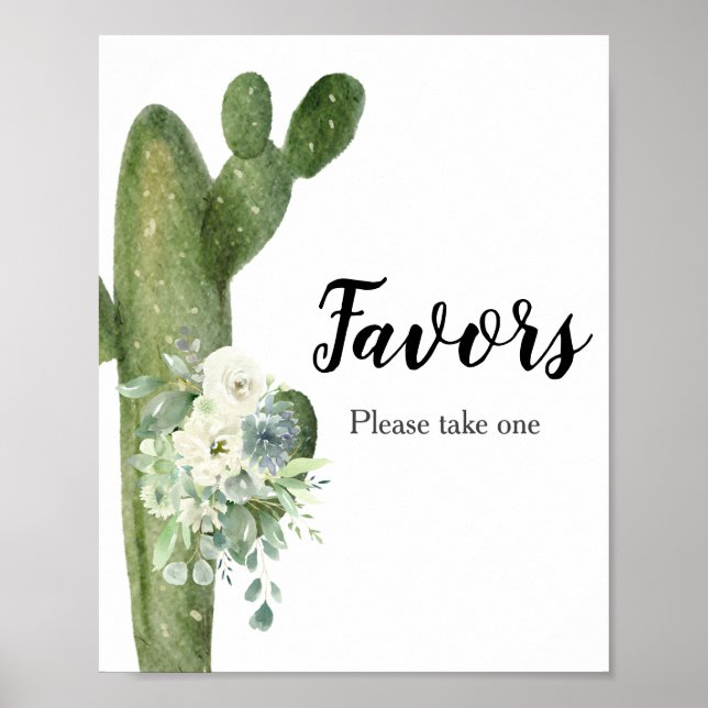 Cactus White Flowers Baby Shower Favour Sign (Front)