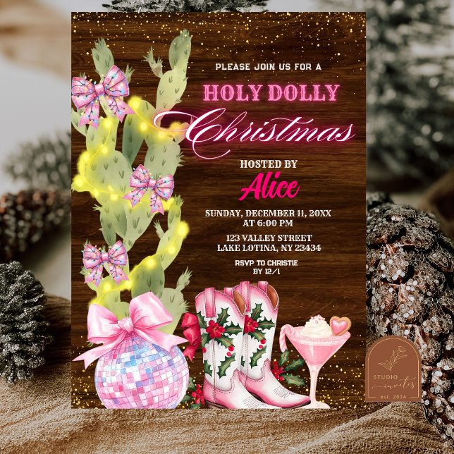 Cactus Wild West Pink Girl Christmas Party Invitation (Creator Uploaded)