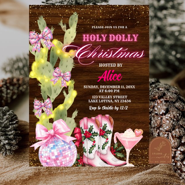 Cactus Wild West Pink Girl Christmas Party Invitation (Creator Uploaded)