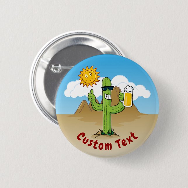 Cactus with Beer 6 Cm Round Badge (Front & Back)