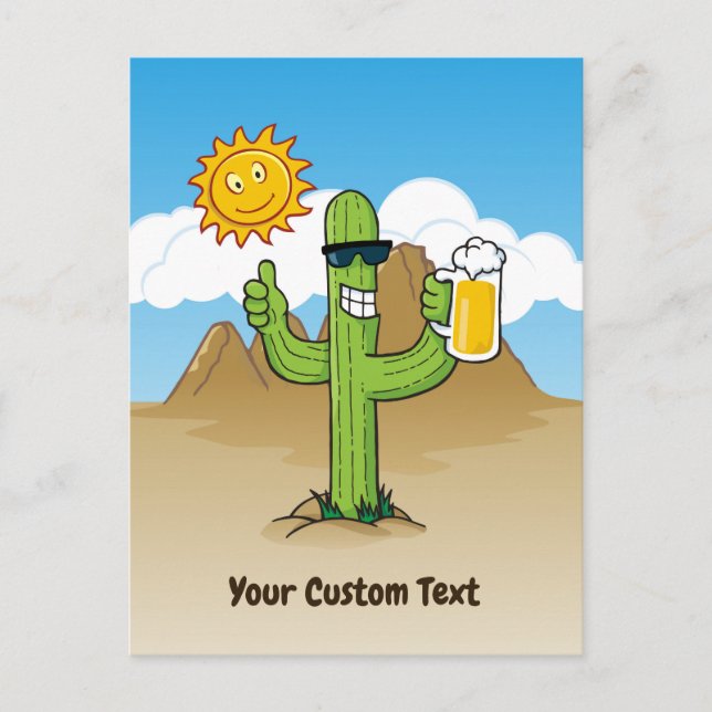 Cactus with Beer Vertical Postcard (Front)