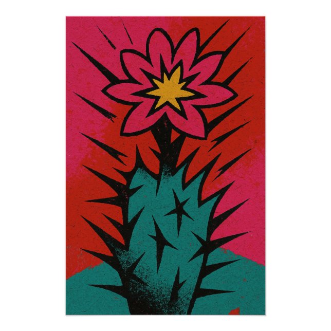 Cactus with bright flower poster (Front)