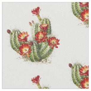 Cactus With Red Flowers Fabric