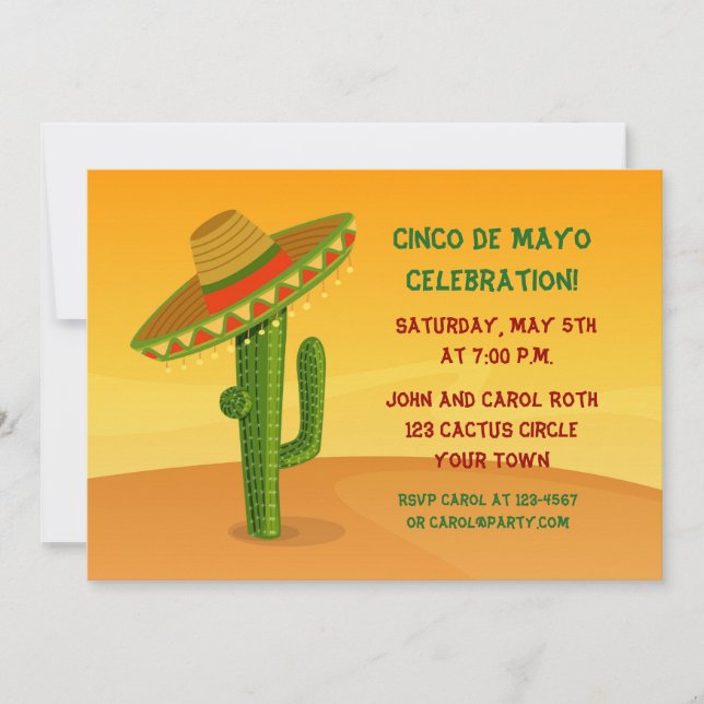 Cactus with Sombrero, Cinco de Mayo Invitation (Front)