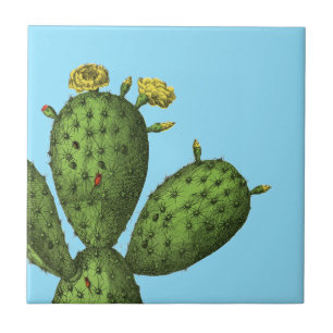 Cactus with Yellow Flowers Ceramic Tile