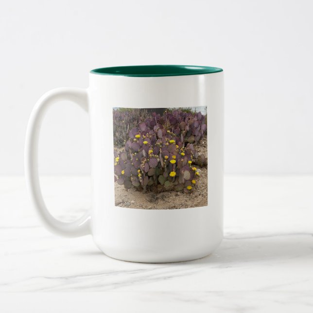 Cactus 🌵 With Yellow Flowers Two-Tone Coffee Mug (Left)