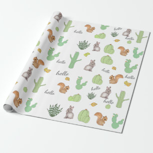 Cactus Woodland Animal Pattern Wrapping Paper