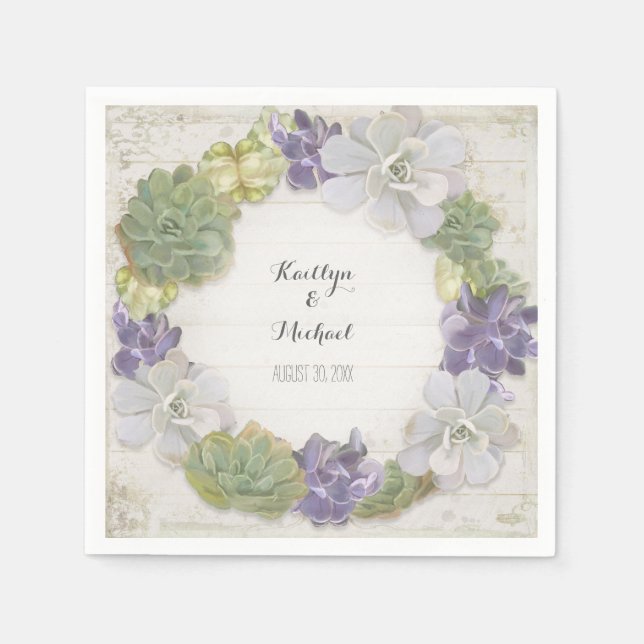 Cactus Wreath Leaf Succulent Wooden Paper Party Napkin (Front)