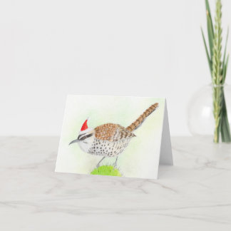 Cactus Wren Bird Drawing Christmas Card