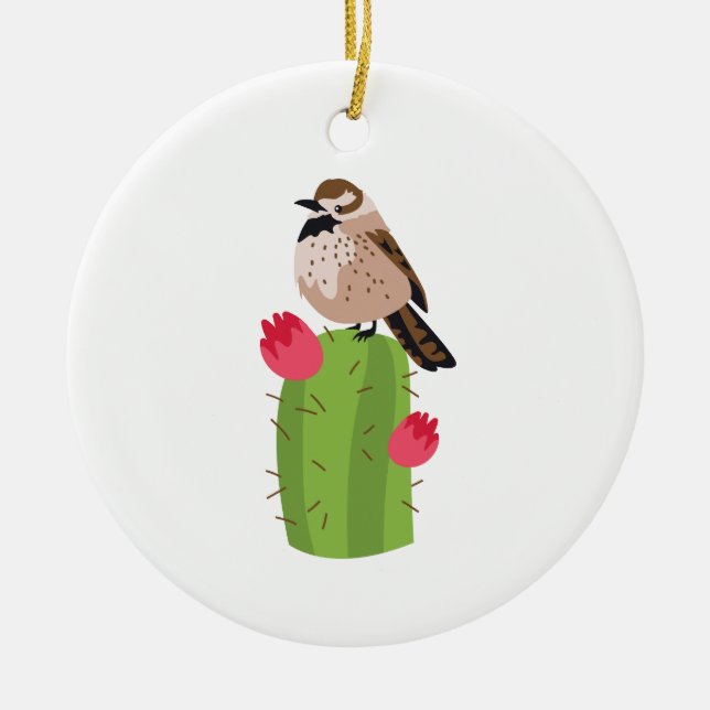 Cactus Wren Ceramic Ornament (Front)