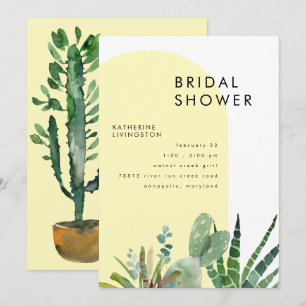 Cactus Yellow Geometric Bridal Shower  Invitation