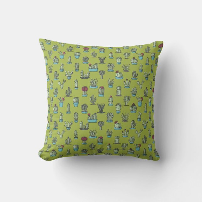 Cactuses and Succulents Plants Hand Drawn Pattern Cushion (Front)