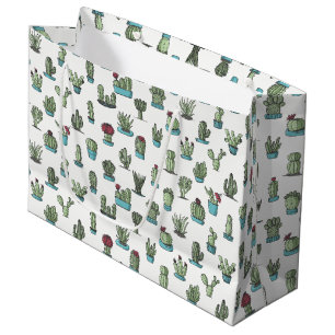 Cactuses and Succulents Plants Hand Drawn Pattern Large Gift Bag