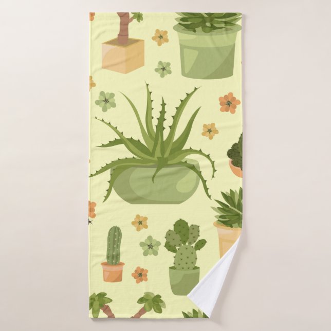 Cactuses and succulents seamless pattern. Housepla Bath Towel (Bath Towel)