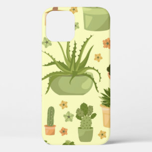 Cactuses and succulents seamless pattern. Housepla iPhone 12 Case
