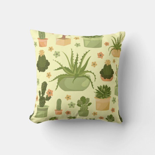 Cactuses and succulents seamless pattern. Housepla Cushion (Front)