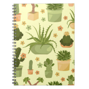 Cactuses and succulents seamless pattern. Housepla Notebook