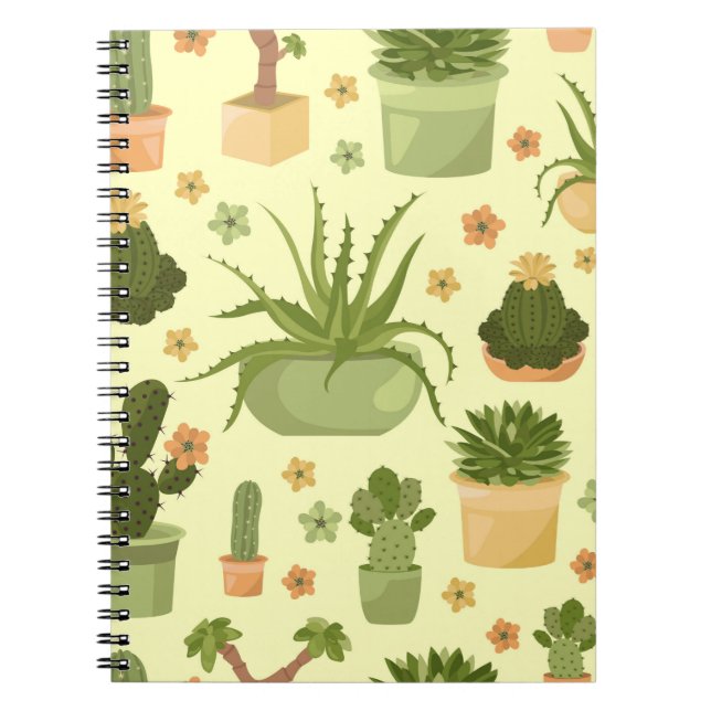 Cactuses and succulents seamless pattern. Housepla Notebook (Front)
