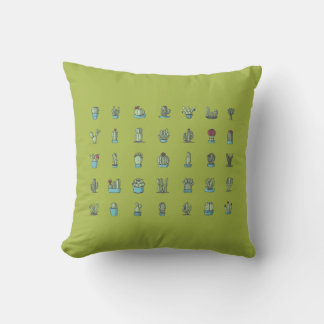 Cactuses Succulents Plants Hand Drawn Botanical Cushion