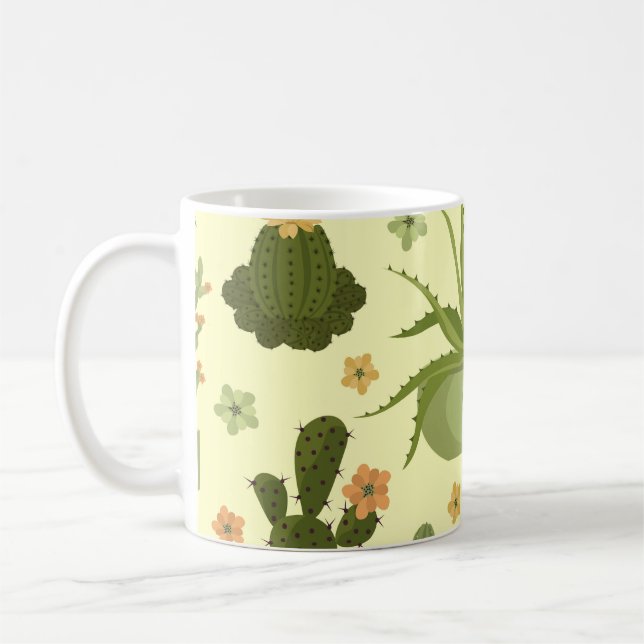 Cactuses, succulents: vintage houseplants pattern. coffee mug (Left)