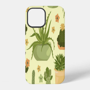 Cactuses, succulents: vintage houseplants pattern. iPhone 12 case