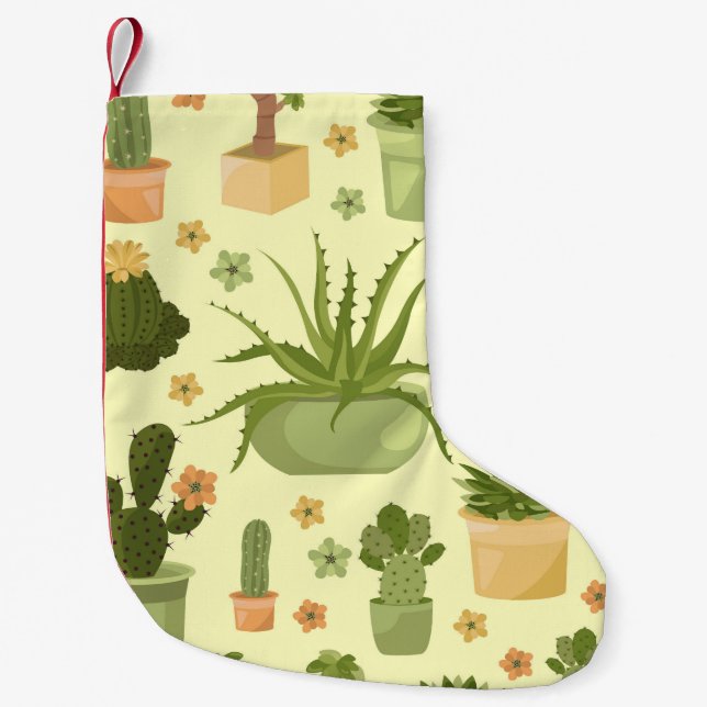 Cactuses, succulents: vintage houseplants pattern. small christmas stocking (Front)