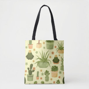Cactuses, succulents: vintage houseplants pattern. tote bag