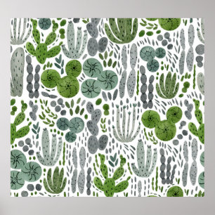 Cactuses Watercolor Hand Painted Pattern Poster