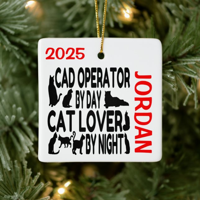 CAD Operator Loves Cats CUSTOM Ceramic Ornament (Tree)