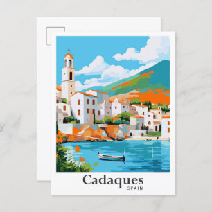 Cadaques Spain Vintage Travel Portrait  Postcard