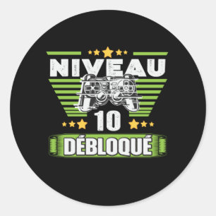 Cadeau 10 ans Anniversaire Gamer Niveau 10 Classic Round Sticker