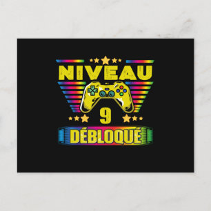 Cadeau 9 ans Anniversaire Gamer Niveau 9 Débloqué Postcard