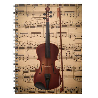 Caderno espiral musical com arte digital violino notebook