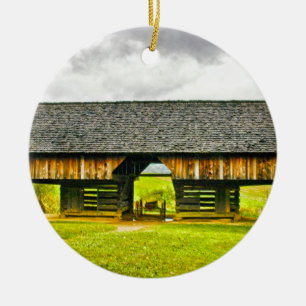 Cades Cove Cantilever Barn at the Tipton Place Ceramic Ornament
