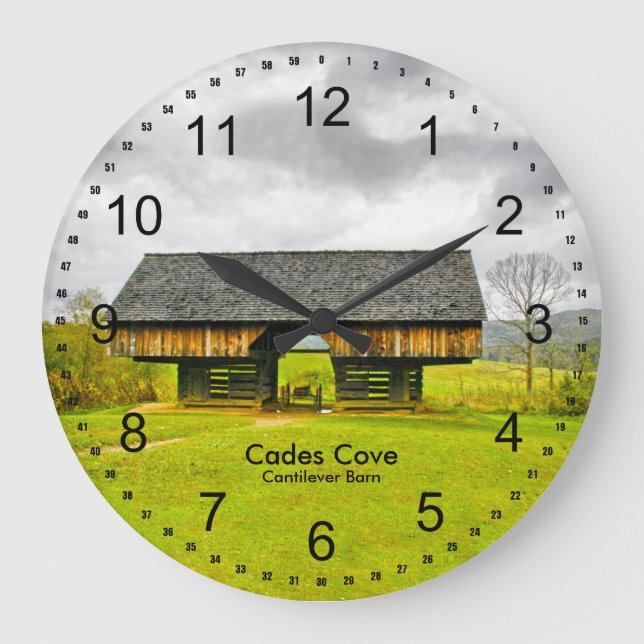 Cades Cove Cantilever Barn at Tipton Place Smokies Large Clock (Front)
