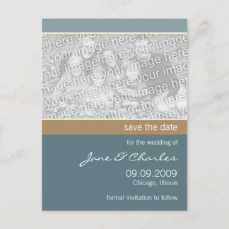 Cadet Blue & Tan Photo Save the Dat Announcement Postcard