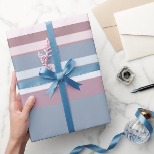 Cadet Grey and Desaturated Rose Stripes Wrapping Paper