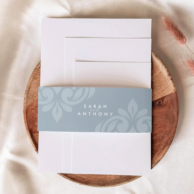 Cadet Grey Classic Elegant Script Wedding Invitation Belly Band (Creator Uploaded)