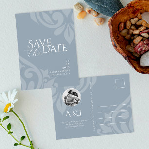 Cadet Grey Classic Script Wedding Save the Date Announcement Postcard