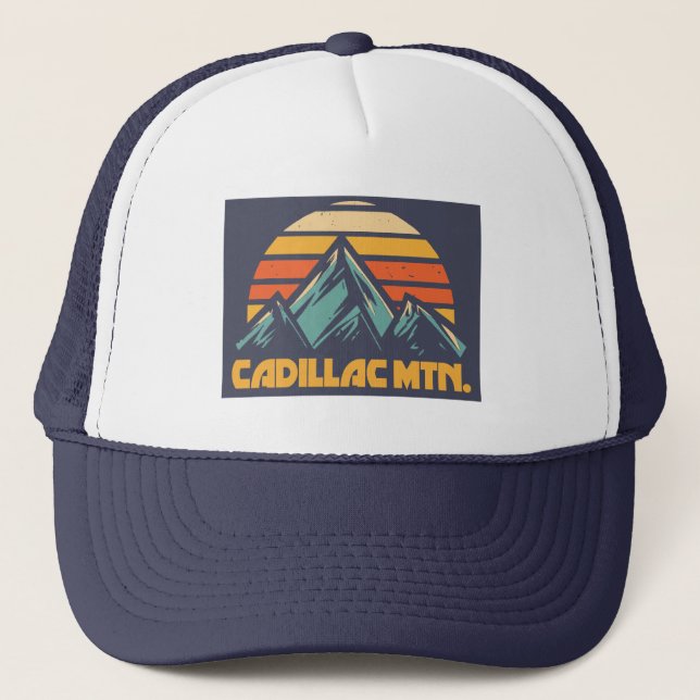 Cadillac Mountain Retro Turquoise Trucker Hat (Front)