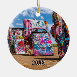 Cadillac Ranch, Amarillo, Texas Ceramic Ornament