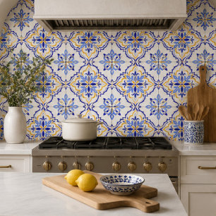 Cadiz Harmony Elegant Sky Blue Gold Mediterranean Ceramic Tile