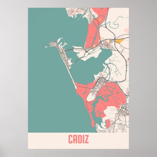 Cadiz - Spain Chalk City Map Poster (Front)